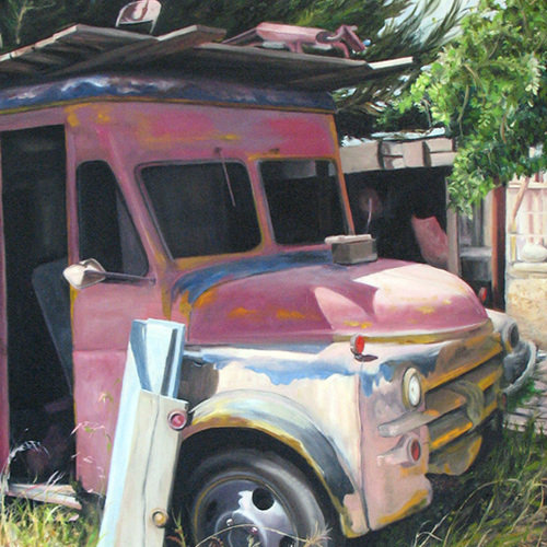 Truck in Art City Oil on Linen 18x24