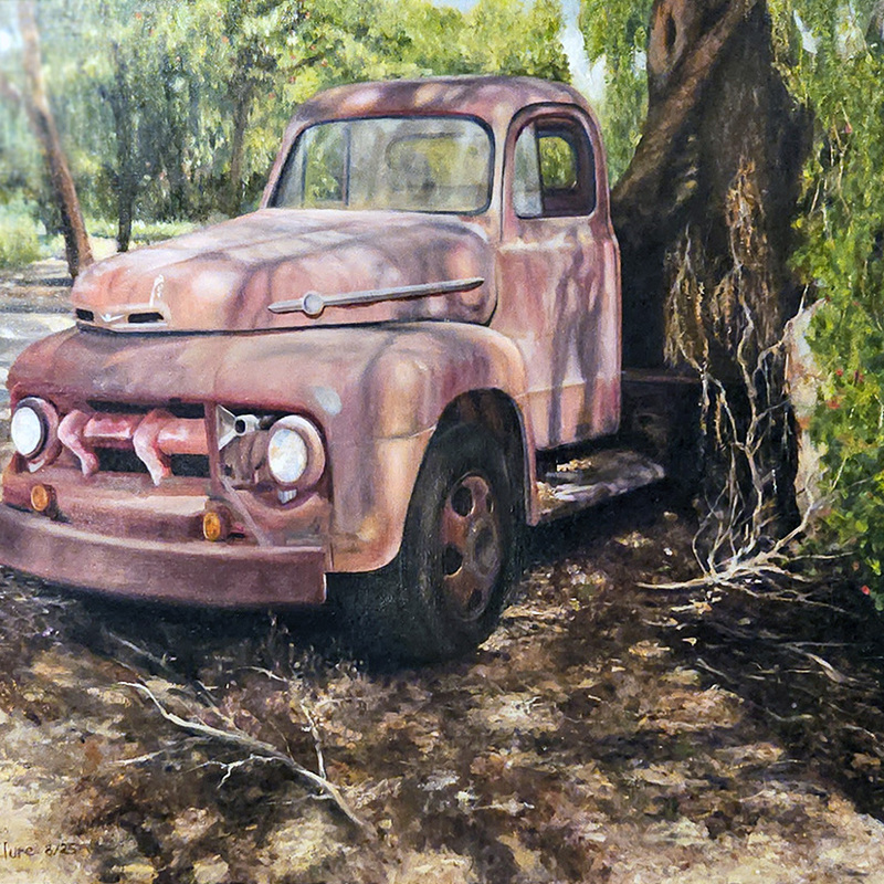 Old Truck in Orange Orchard, Oil on Linen 16x20